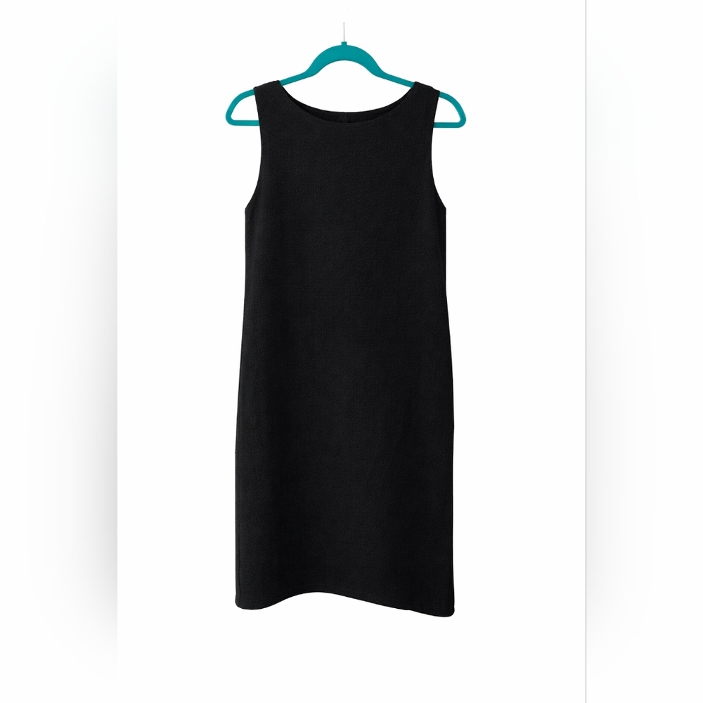 Eileen Fisher Black Sleeveless Shift Dress XS Textured Minimalist Career